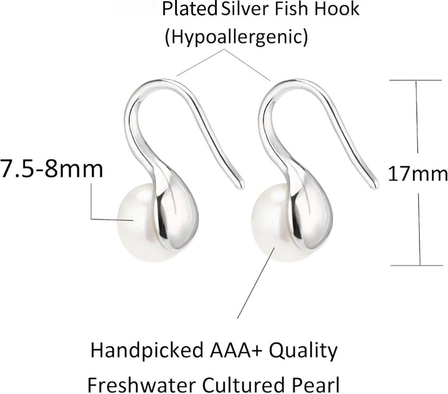 Silver Plated Gold Plated Hoop Handpicked AAA+ Quality White Freshwater Cultured Pearl Dangle Drop Earrings Jewelry for Women