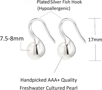 Silver Plated Gold Plated Hoop Handpicked AAA+ Quality White Freshwater Cultured Pearl Dangle Drop Earrings Jewelry for Women