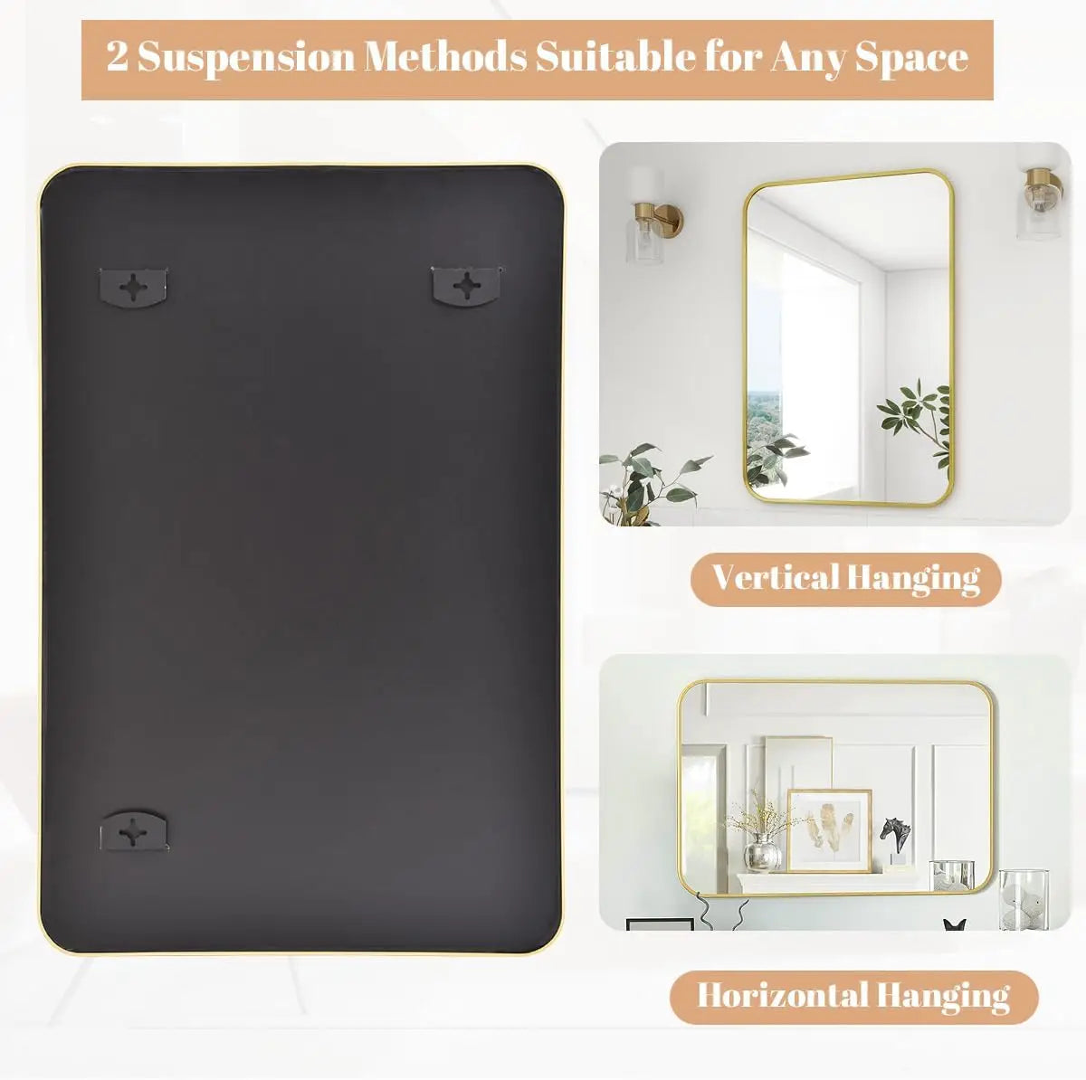 20" x 28" Rectangular Aluminum Alloy Frame Wall Mounted Bathroom Mirror with Rounded Corners