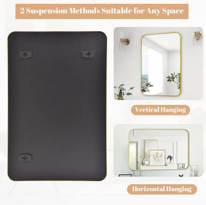 20" x 28" Rectangular Aluminum Alloy Frame Wall Mounted Bathroom Mirror with Rounded Corners