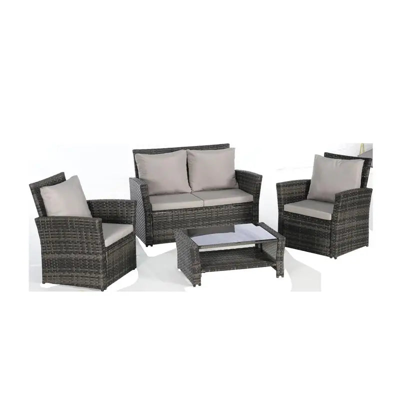 4-Piece Outdoor Patio Furniture Set - Rattan Wicker
