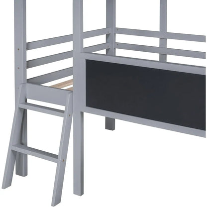 Kids House Loft Bed with Slide, Twin Size