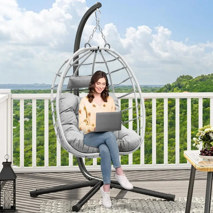Egg Chair Swing with Steel Stand UV Resistant Cushion 330lbs