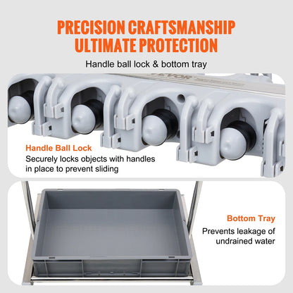 Garden Tool Organizer Rack 10 Slots with Hook & Wheels