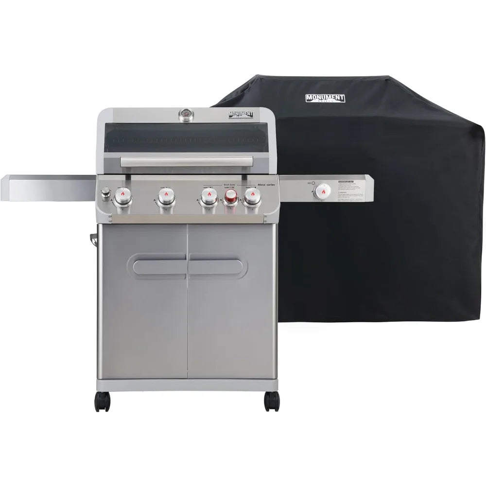 Stainless Steel 4 Burner Propane Gas Grill w/Side Burner 62,000 BTU