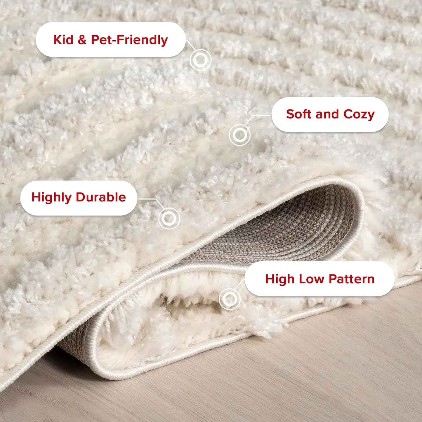 Abstract Shag Area Rug, 6' 7" x 9', Beige