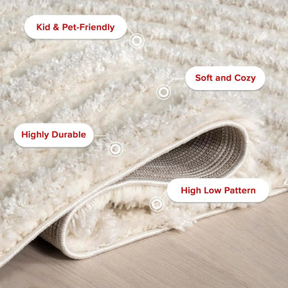 Abstract Shag Area Rug, 6' 7" x 9', Beige