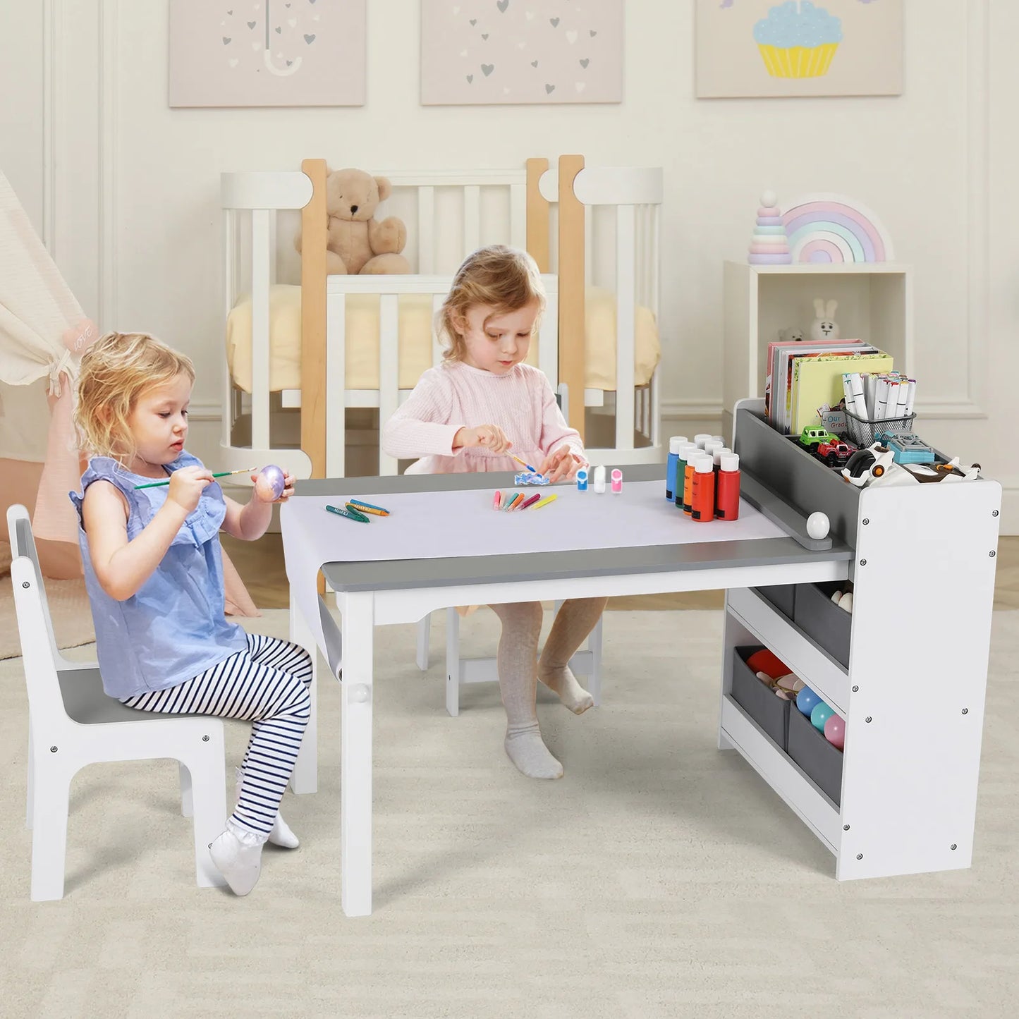 2 in1 Children Table and Chair Art Table Wooden