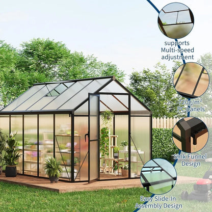 6x10FT Walk-in Polycarbonate Greenhouse Kit