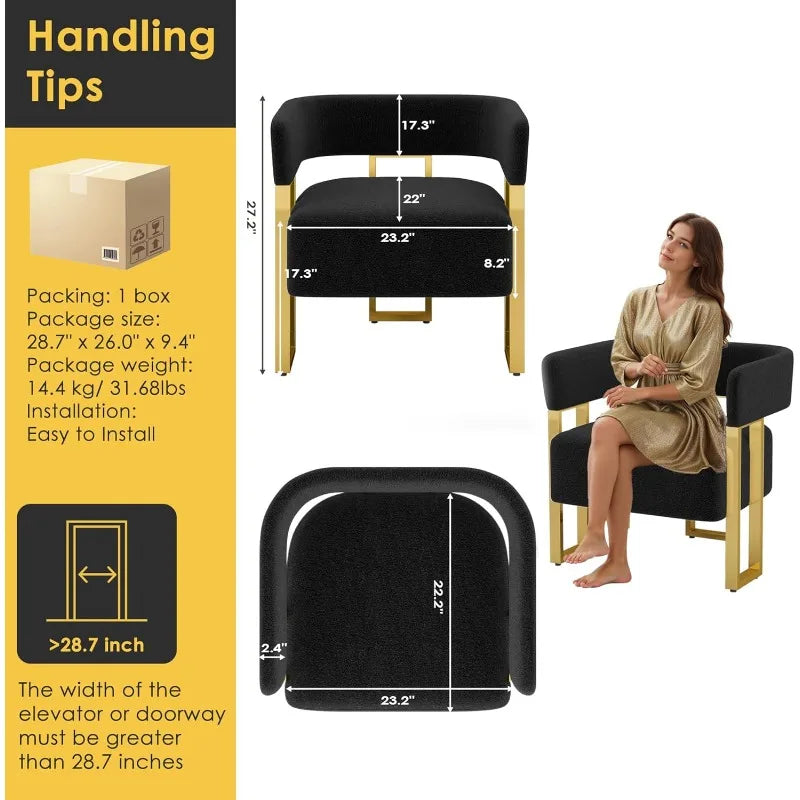 Modern Black and Gold Accent Chair Set of 2,