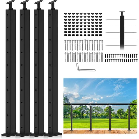 4 Pack Black Cable Railing Post 36 Inch, Stainless Steel
