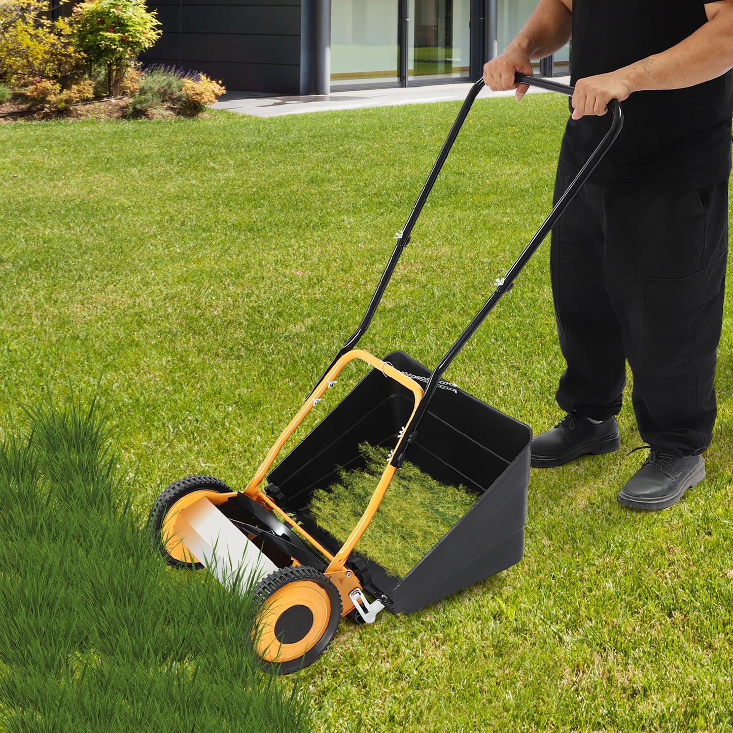 14 Inch Hand Push Lawn Mower Adjustable Height 2-in-1