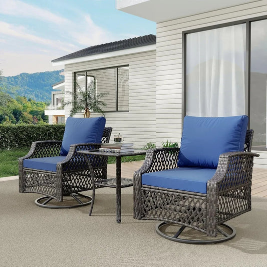 3 Piece Outdoor Swivel Chair Set, Wicker Patio Bistro Set