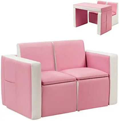 2-in-1 Kids Sofa, PVC Leather Lounger Bed