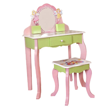 Kids Vanity Set Makeup Table Chair Set with Mirror Drawer