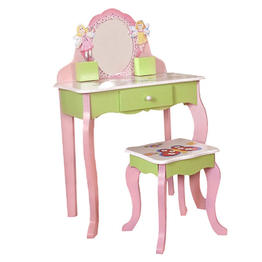 Kids Vanity Set Makeup Table Chair Set with Mirror Drawer