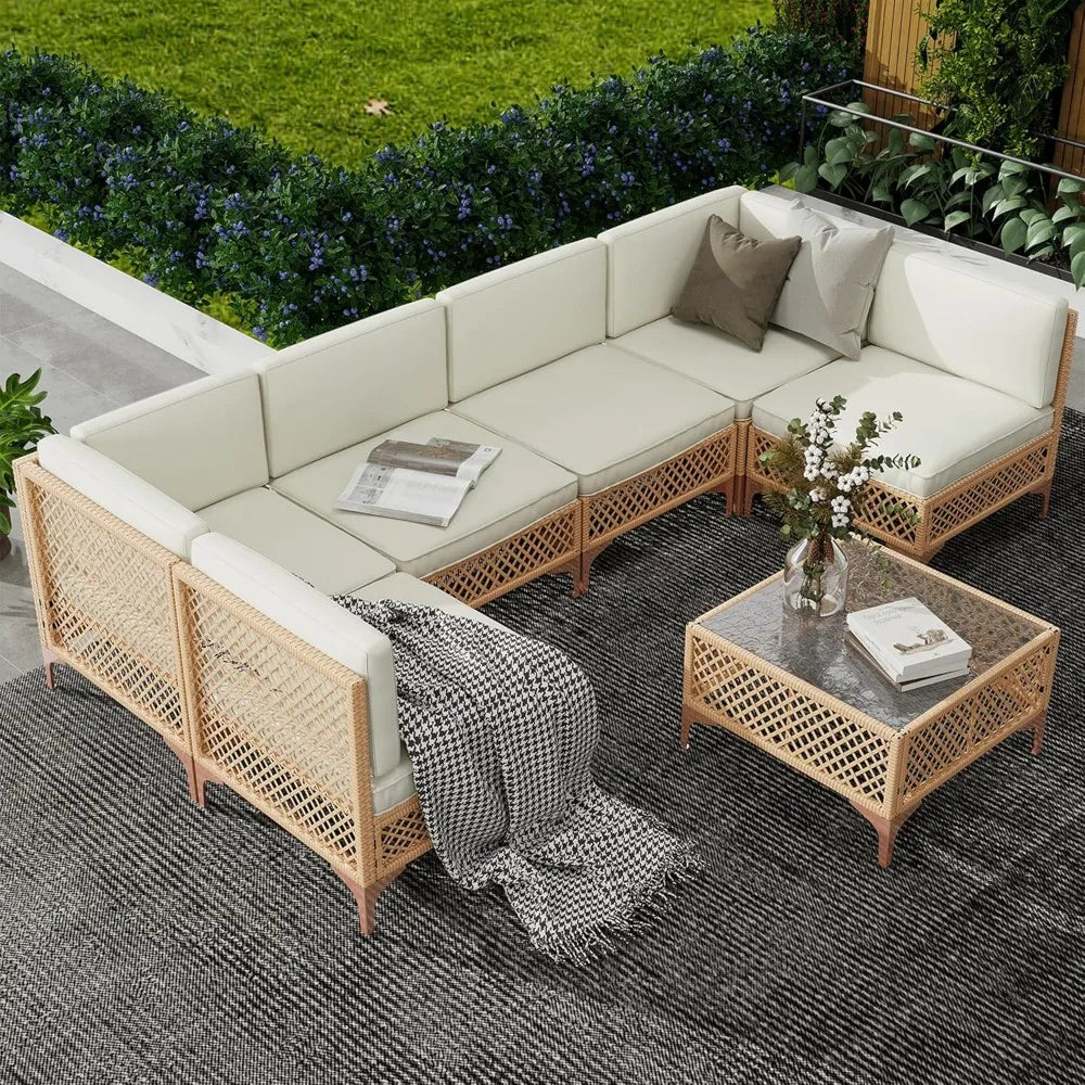 Outdoor Patio Furniture Set, Wicker Outdoor Sectional Set