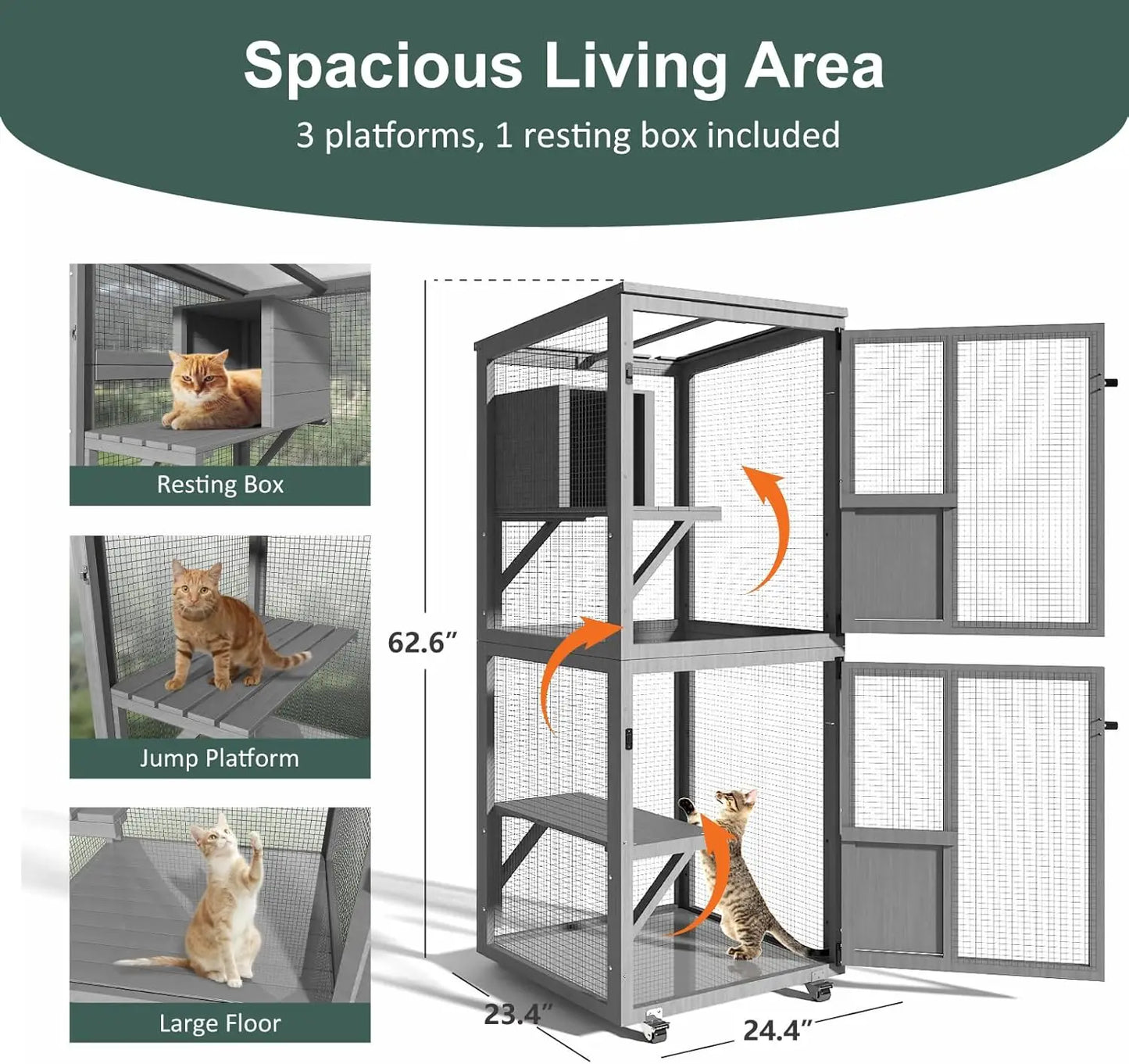 Cat Outdoor Enclosure, 4 Tiers Cat Playen  with Wheels