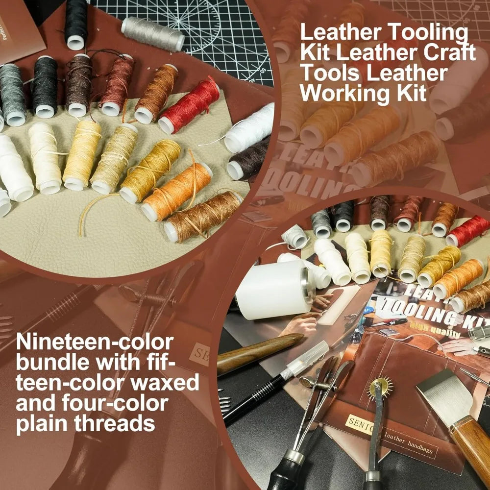 DIY Leatherworking Craft Kit: 588 Pieces with 52 Stamps, 15 Wax Threads,