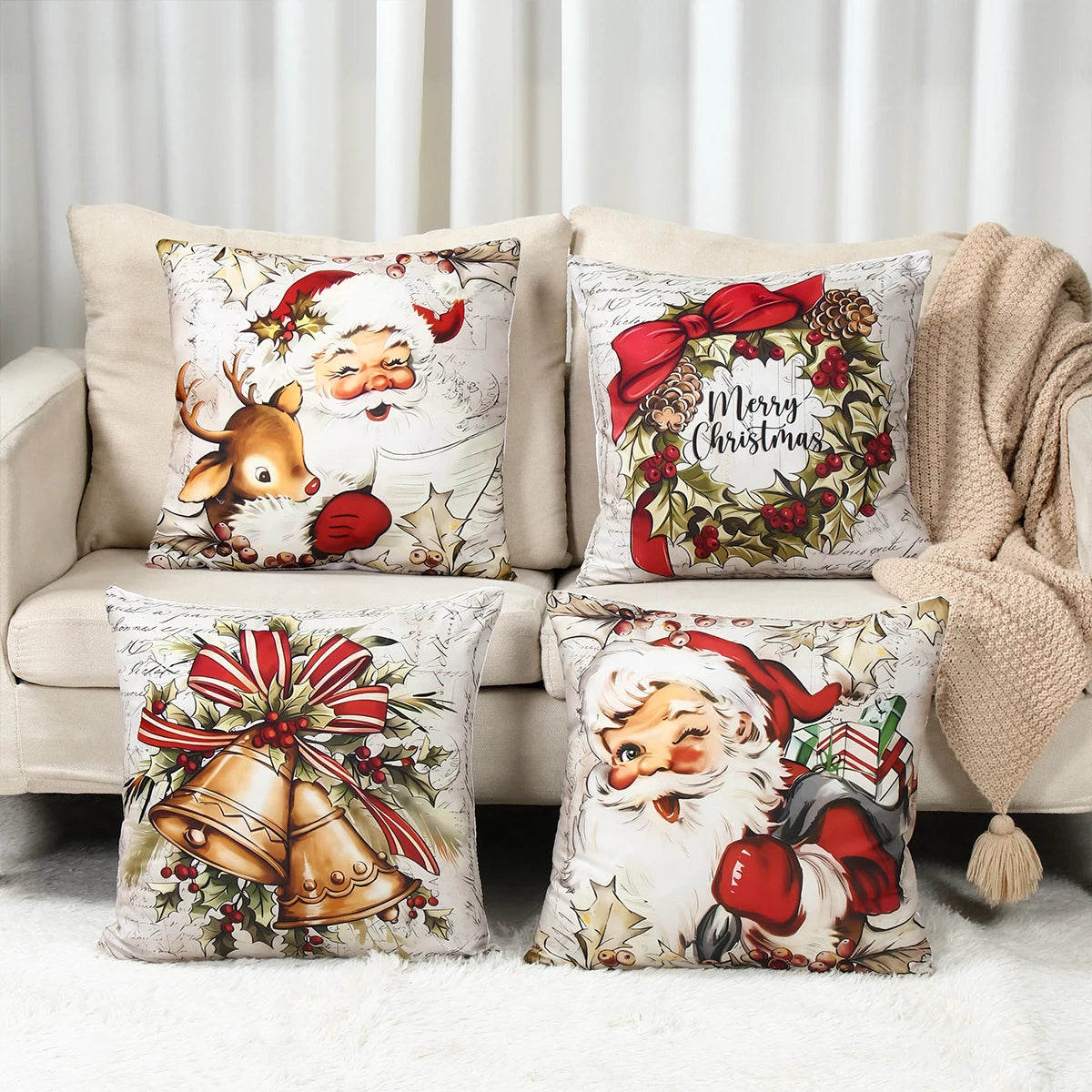 4pcs Merry Christmas Cushion Cover