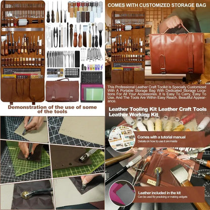 DIY Leatherworking Craft Kit: 588 Pieces with 52 Stamps, 15 Wax Threads,