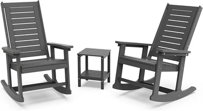 Outdoor Rocking Chair Set | 3-Piece  2 Rocking Chairs with 1 Side Table