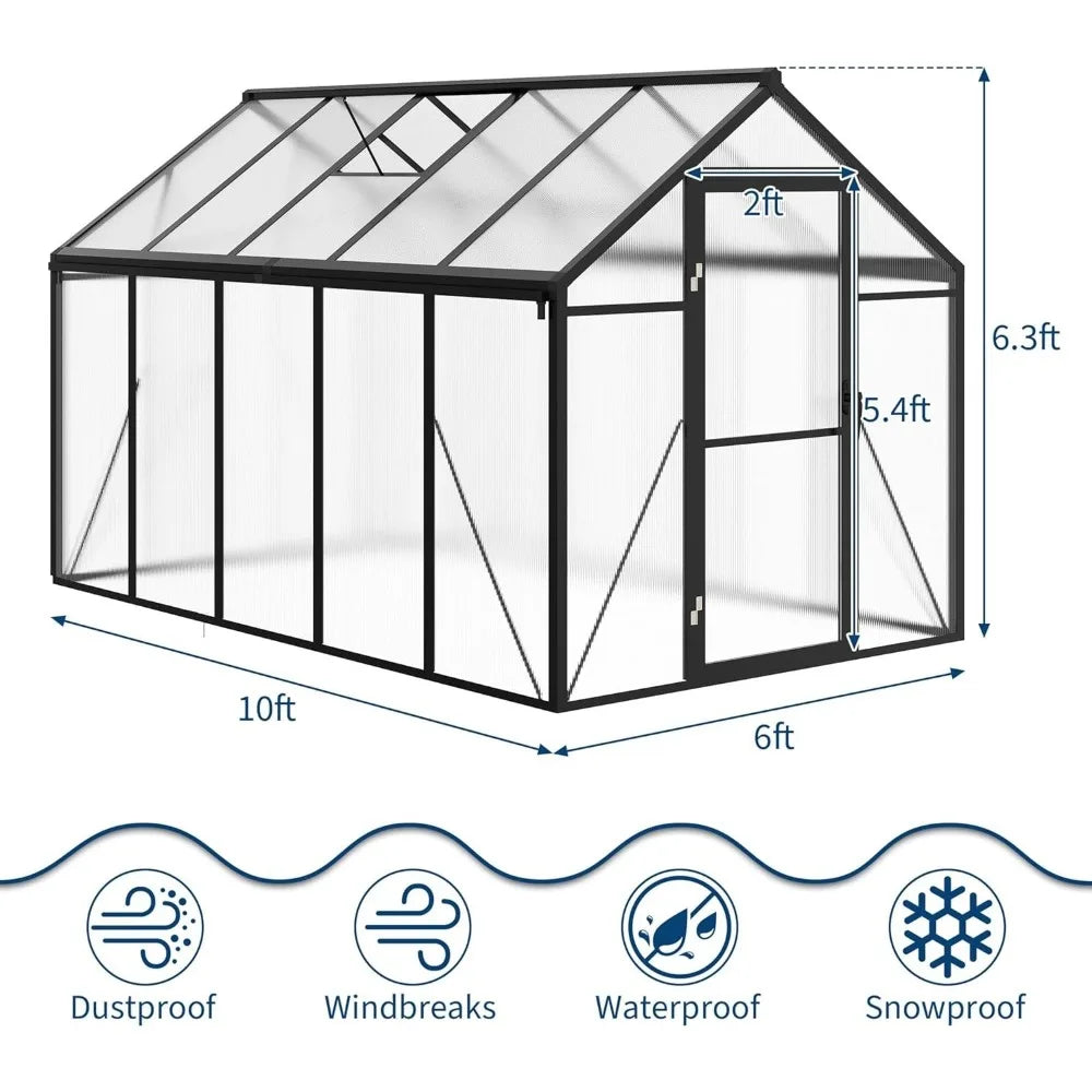 6x10FT Walk-in Polycarbonate Greenhouse Kit