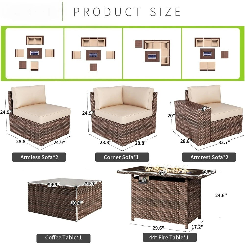 7 Piece Patio Furniture Set with 44 Inch Fire Pit Table
