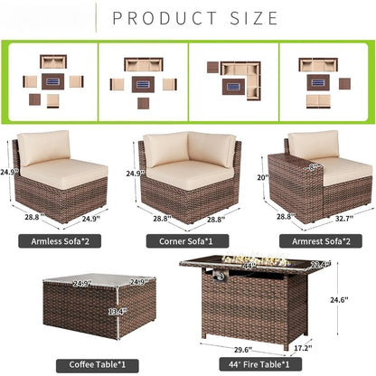7 Piece Patio Furniture Set with 44 Inch Fire Pit Table
