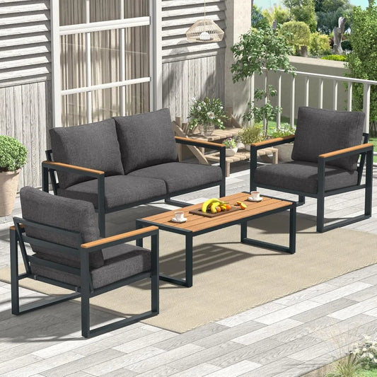 4 Pieces Outdoor Patio Furniture with Coffee Table Set