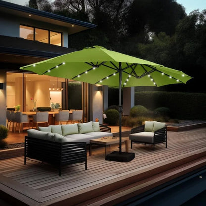 15 ft Rectangle Patio Umbrella with Solar Lights and Base Included