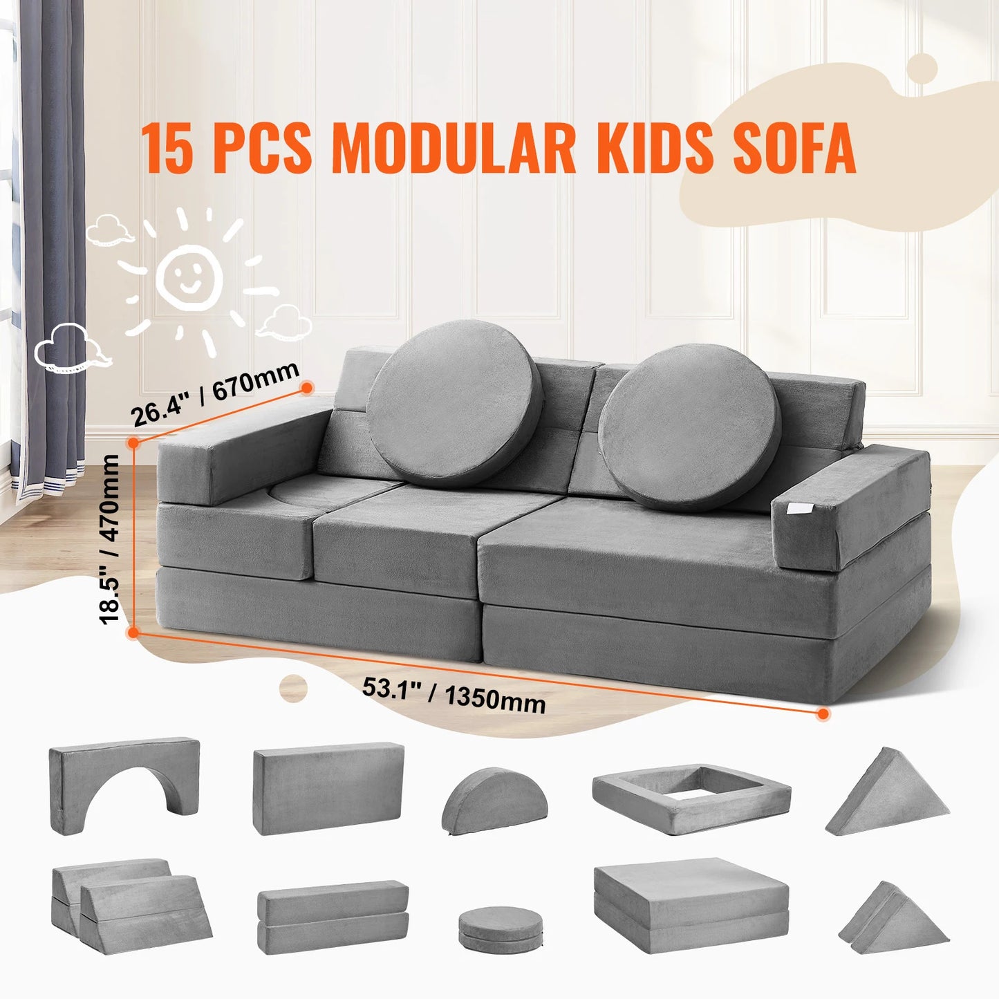 Couch Kids Sofa Toddler Foam Sofa Couch w/ High-density 25D Sponge