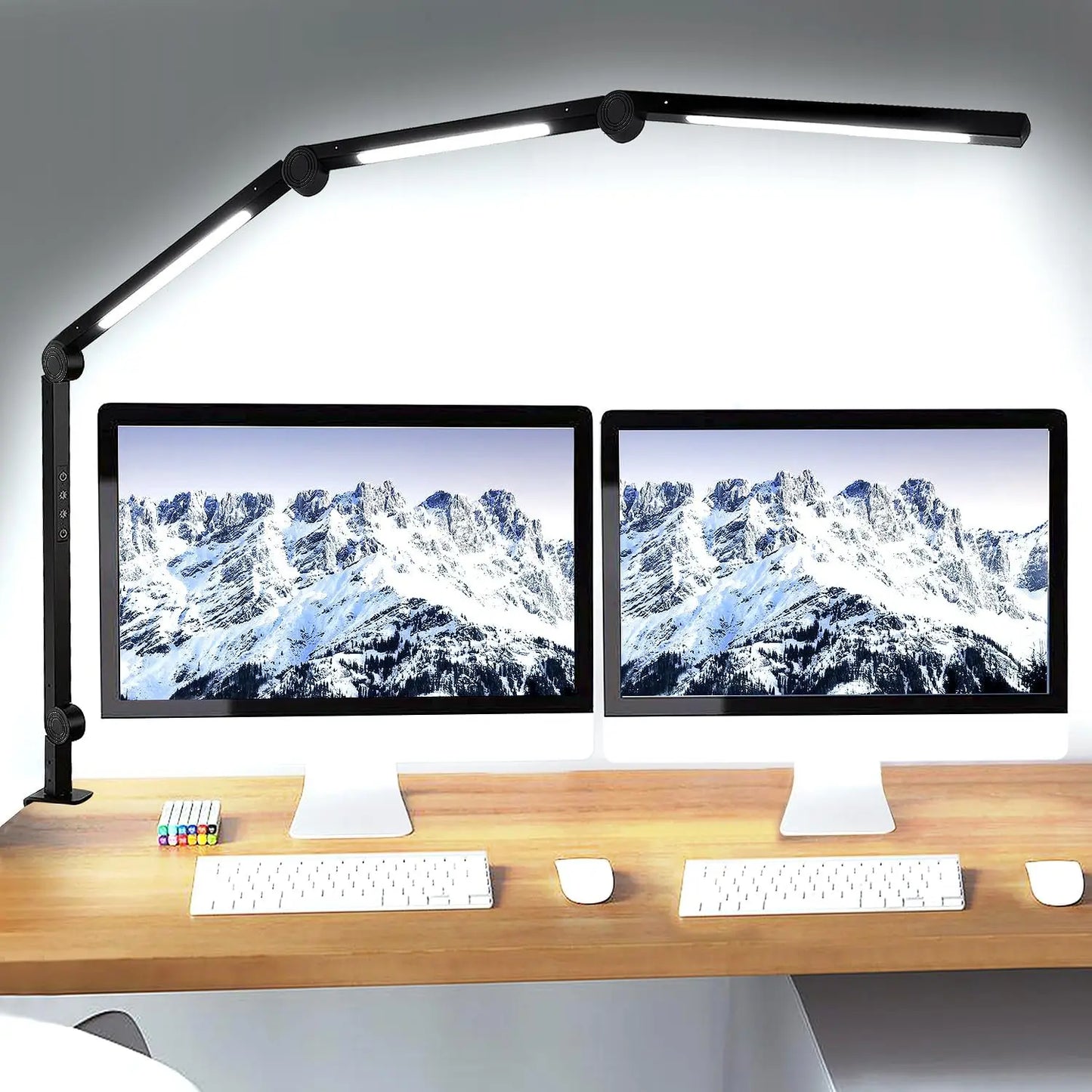 LED Desk Lamp with Clamp Flexible 4 sections Swing Arm Three light sources