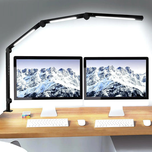 LED Desk Lamp with Clamp Flexible 4 sections Swing Arm Three light sources