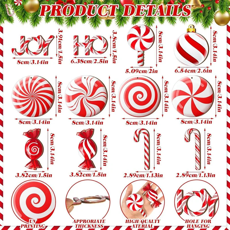 12PCS Wooden Christmas Candy Hanging Ornaments