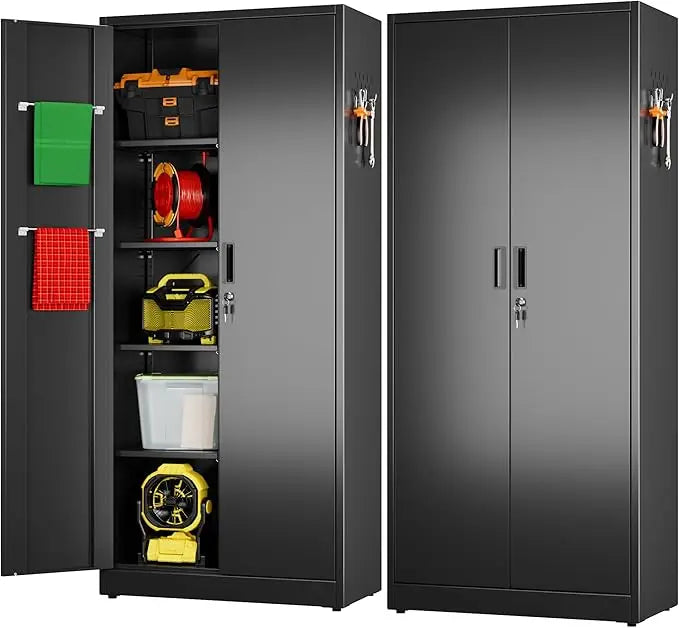 71.41" H Broom Closet Storage Cabinet with Towel Hangers