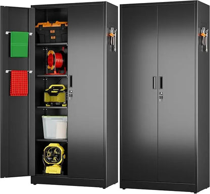 71.41" H Broom Closet Storage Cabinet with Towel Hangers