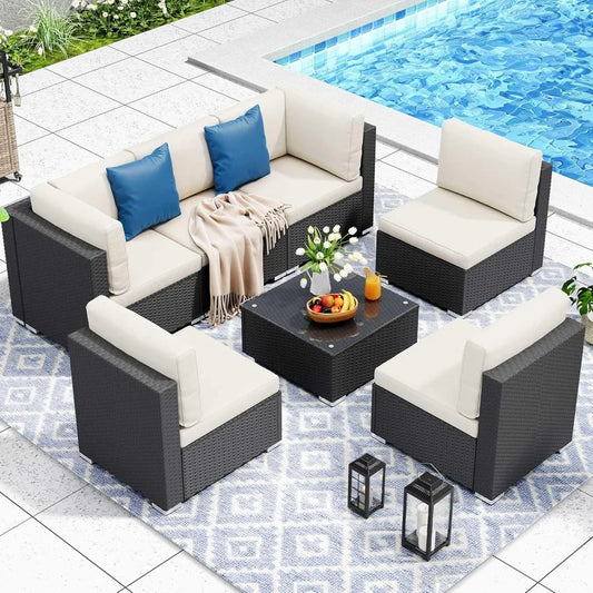 7 Pieces Patio Furniture Set, Sectional Sofa Couch with Table and Cushions for Porch