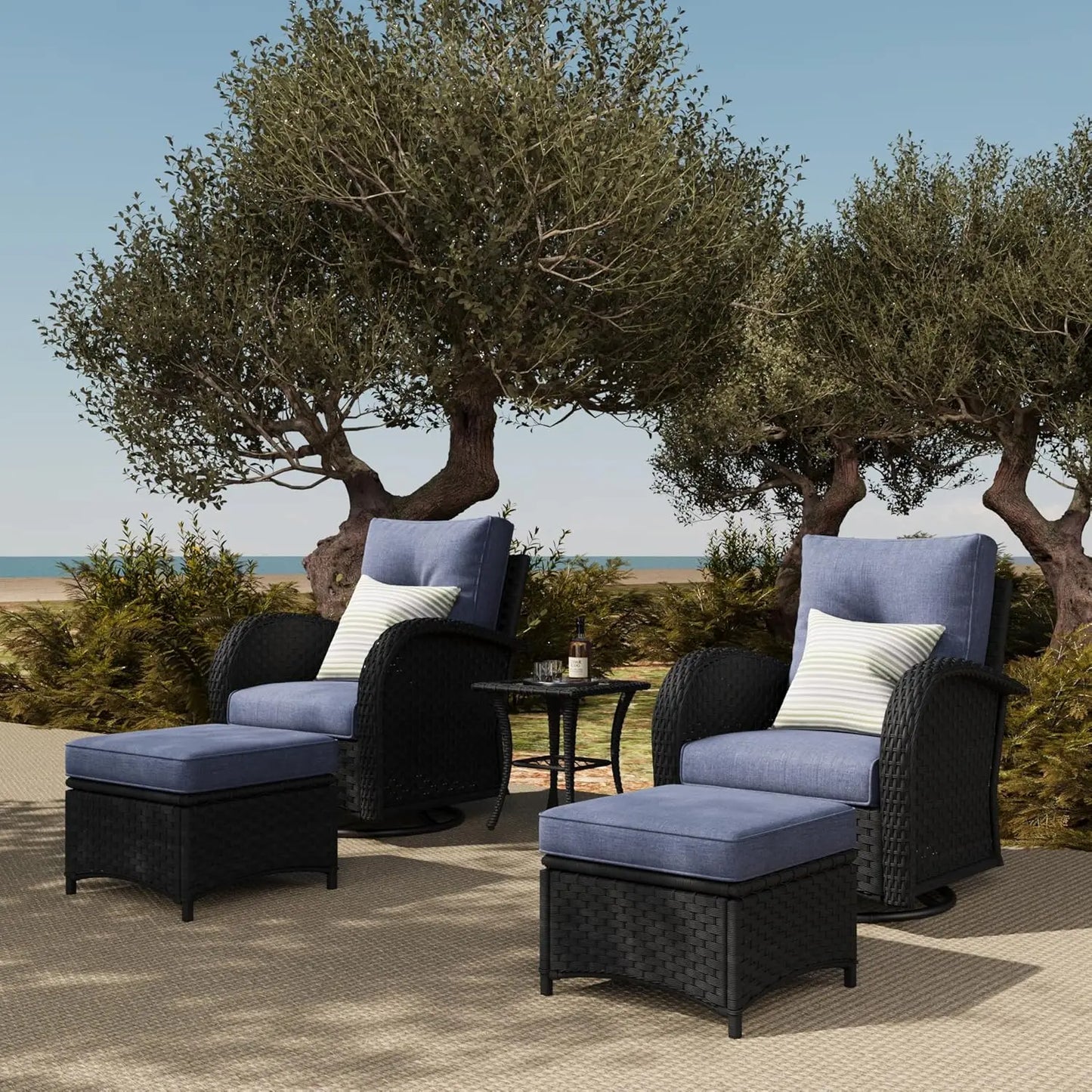 5 Pieces Outdoor Patio Furniture Set, Rattan Wicker