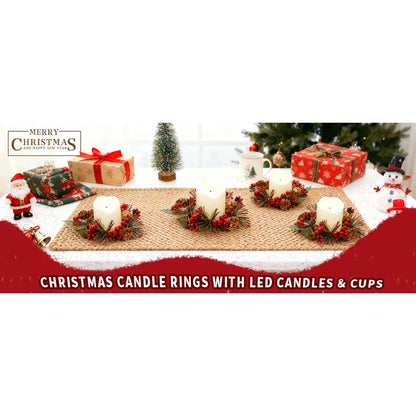 Elegant Christmas Candle Ring with Soft LED Glow and Glass Cup