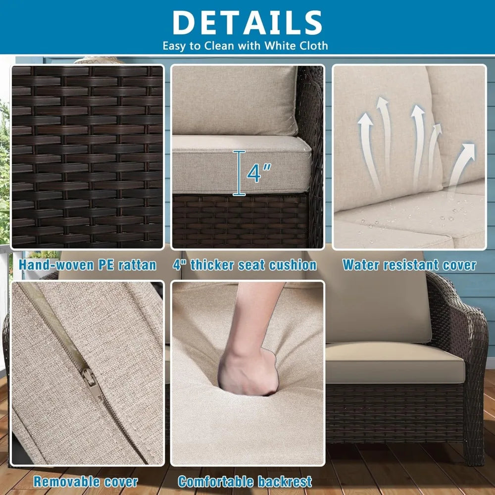 Outdoor Rattan Chairs Set of 2 with Coffee Table