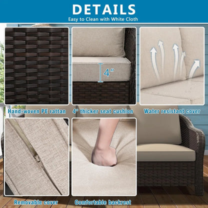 Outdoor Rattan Chairs Set of 2 with Coffee Table