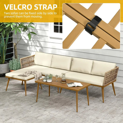 4 Pieces Patio Furniture Set, Sectional L-Shaped Sofa, All-Weather Rattan Woven Conver