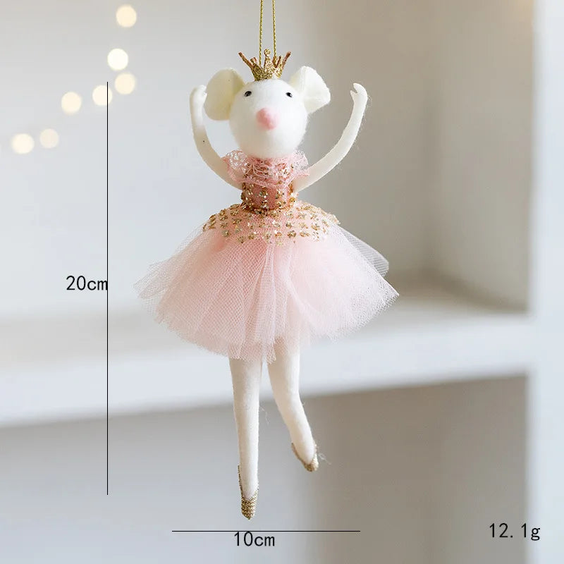 Cute pink mesh skirt golden crown ballet mouse pendant