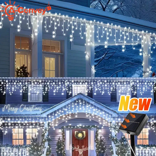 Solar LED Eaves Icicle String Lights 8 Lighting Modes