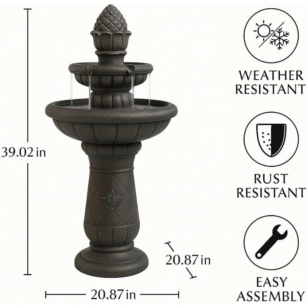 Pineapple Tiered Outdoor Water Fountain with Pump