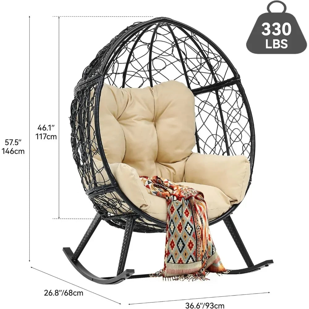 Outdoor Rocking Egg Chair with Cushioned Comfort, 250lb Capacity, Anti-Slip