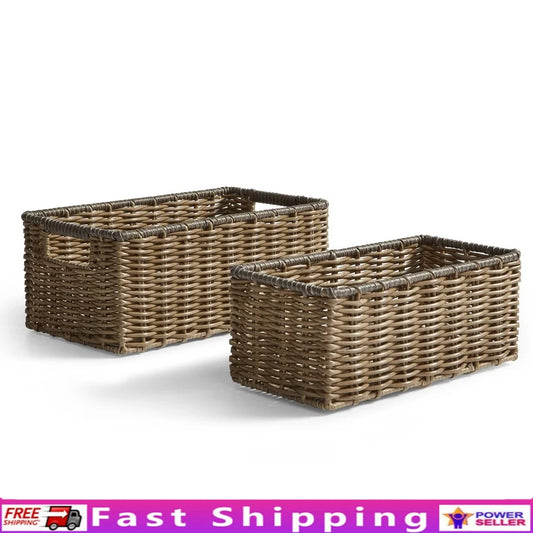 2-Piece Storage Basket Set Poly Rattan Weave