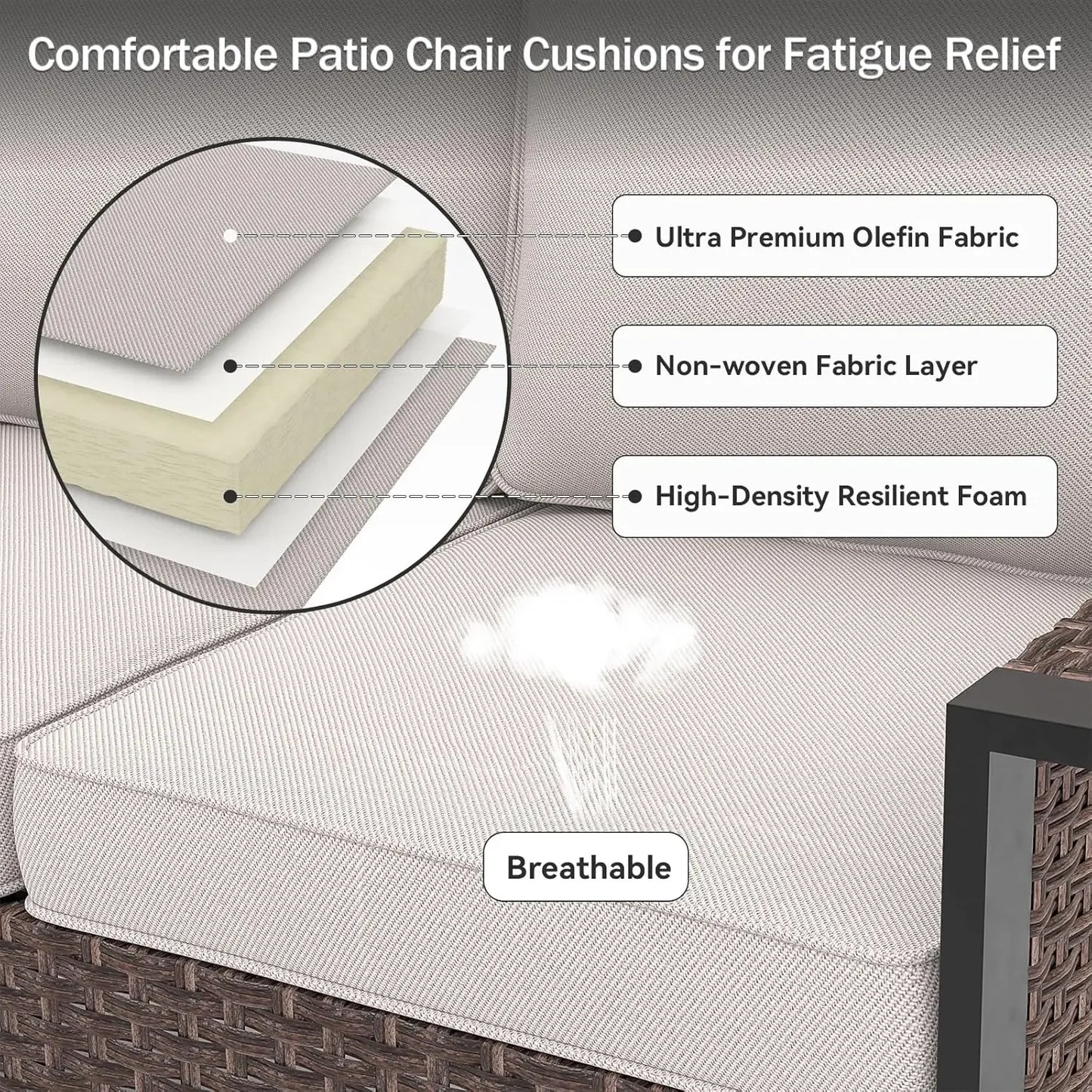 Outdoor Chair Cushions, 24" x 23" High-Density Foam Deep Seat