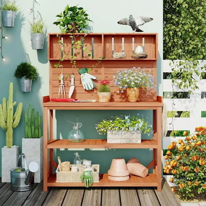 65" Large Wooden Rustic Outdoor Potting Bench Table